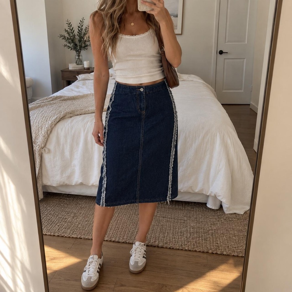 Y2K guess dark wash denim midi skirt size 24
